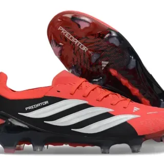 Adidas Predator Red Black Asymmetrical Lacing Textured Synthetic Upper Firm-Ground Soccer Shoes
