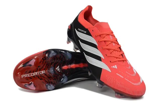 Adidas Predator 红黑不对称系带 纹理合成鞋面 草地钉鞋 4