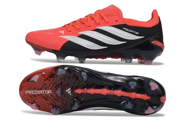 Adidas Predator 红黑不对称系带 纹理合成鞋面 草地钉鞋 6