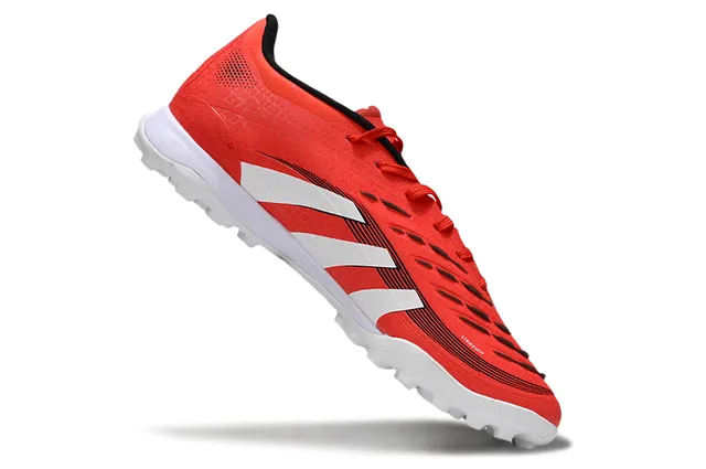 Adidas Predator Red White Low-Cut Synthetic Upper Three-Stripe Side Panel Turf Soccer Shoes 2