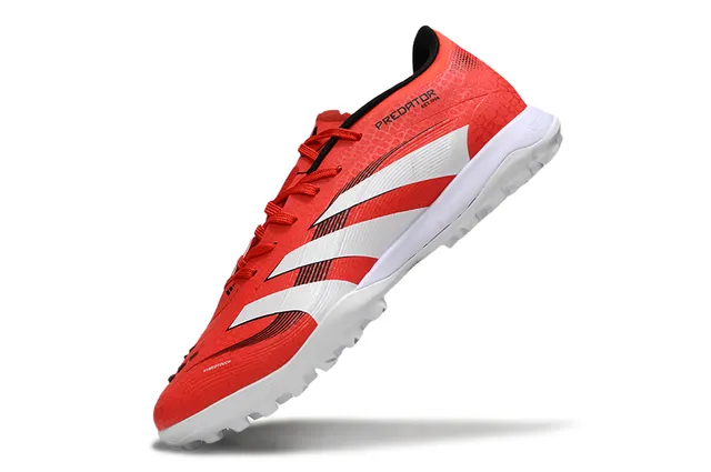 Adidas Predator Red White Low-Cut Synthetic Upper Three-Stripe Side Panel Turf Soccer Shoes 3