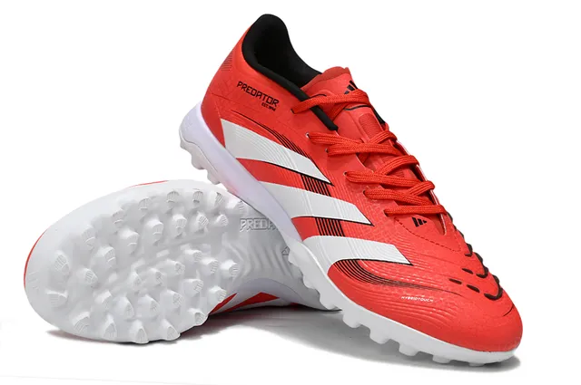 Adidas Predator Red White Low-Cut Synthetic Upper Three-Stripe Side Panel Turf Soccer Shoes 4
