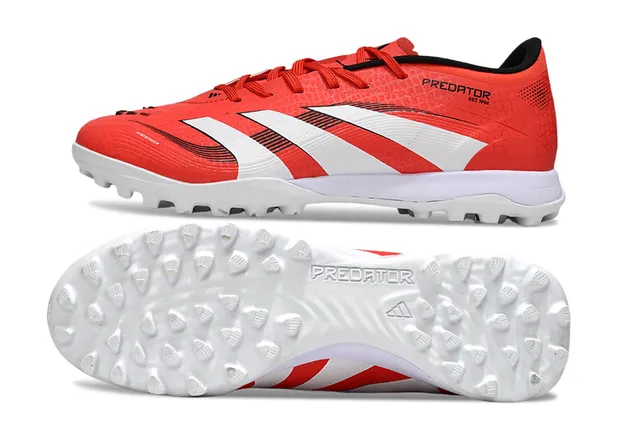Adidas Predator Red White Low-Cut Synthetic Upper Three-Stripe Side Panel Turf Soccer Shoes 6