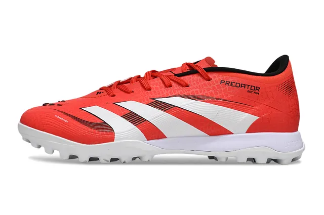 Adidas Predator Red White Low-Cut Synthetic Upper Three-Stripe Side Panel Turf Soccer Shoes 7