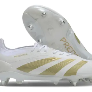Adidas Predator White and Gold Firm-Ground Soccer Shoes