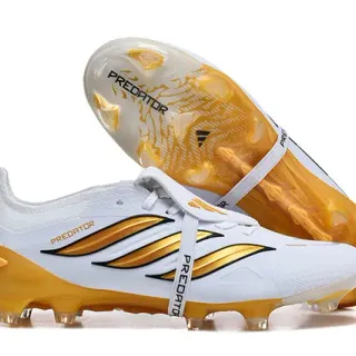 Adidas Predator White and Gold Firm-Ground Soccer Shoes
