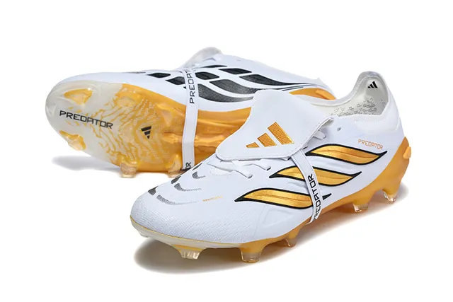 Adidas Predator White and Gold Firm-Ground Soccer Shoes 6