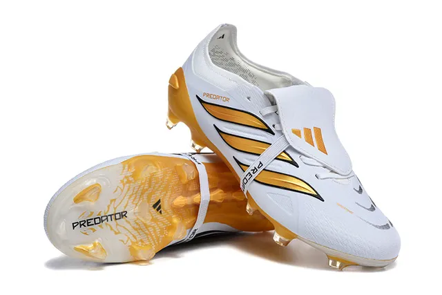 Adidas Predator White and Gold Firm-Ground Soccer Shoes 7