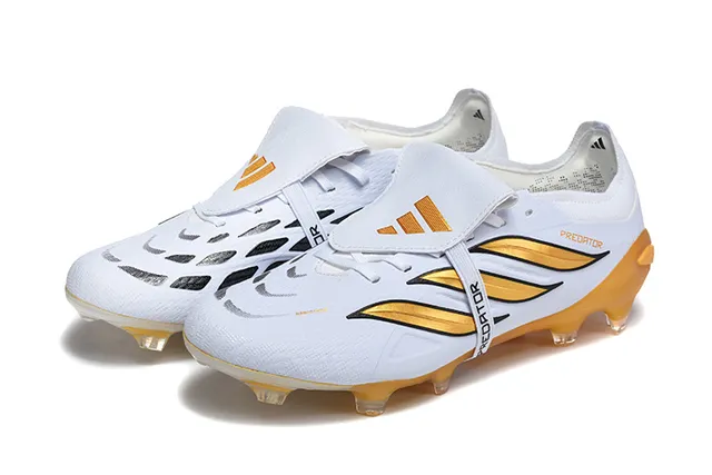 Adidas Predator White and Gold Firm-Ground Soccer Shoes 8