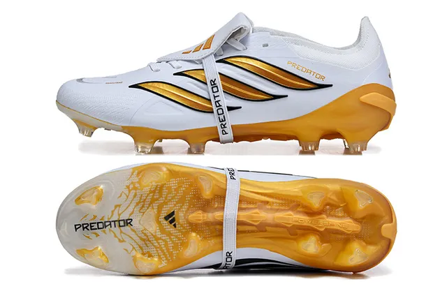 Adidas Predator White and Gold Firm-Ground Soccer Shoes 9