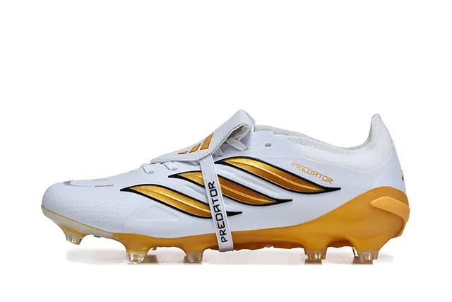Adidas Predator White and Gold Firm-Ground Soccer Shoes 10