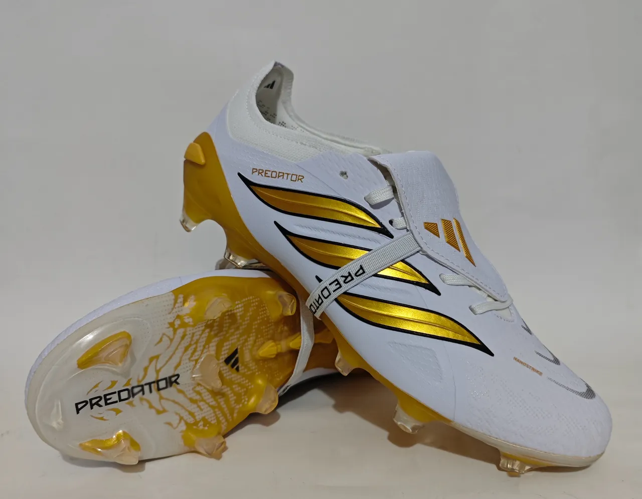 Adidas Predator White and Gold Firm-Ground Soccer Shoes 11