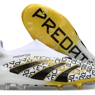 Adidas Predator সাদা কালো লেসলেস সক-ফিট কলার অসমমিত স্ট্রাইপ ওভারলে ফার্ম-গ্রাউন্ড সকার শোজ