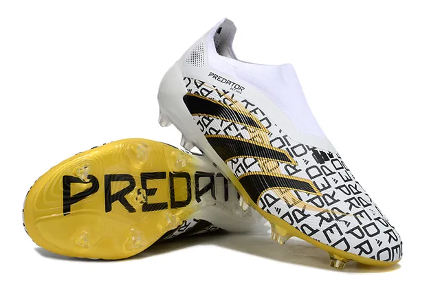 Adidas Predator Blanco Negro Sin Cordones Cuello Ajuste a Calcetín Franja Asimétrica Superposición Campo Firme Zapatos de Fútbol 4