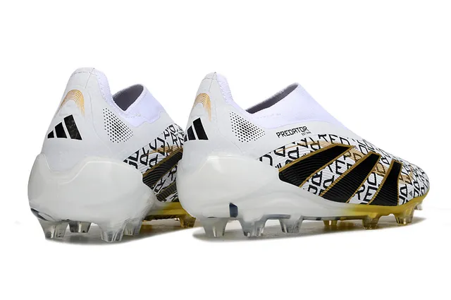 Adidas Predator Blanco Negro Sin Cordones Cuello Ajuste a Calcetín Franja Asimétrica Superposición Campo Firme Zapatos de Fútbol 5