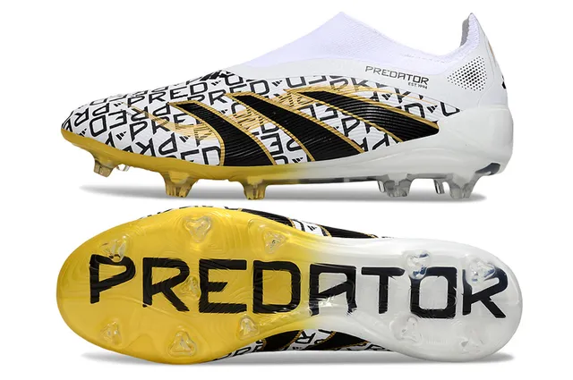 Adidas Predator Blanco Negro Sin Cordones Cuello Ajuste a Calcetín Franja Asimétrica Superposición Campo Firme Zapatos de Fútbol 6