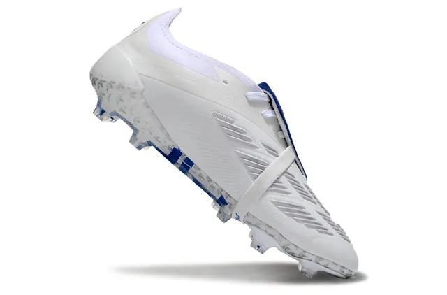 Adidas Predator White Blue Laceless Strap Closure Transparent Heel Cage Firm-Ground Soccer Shoes 2