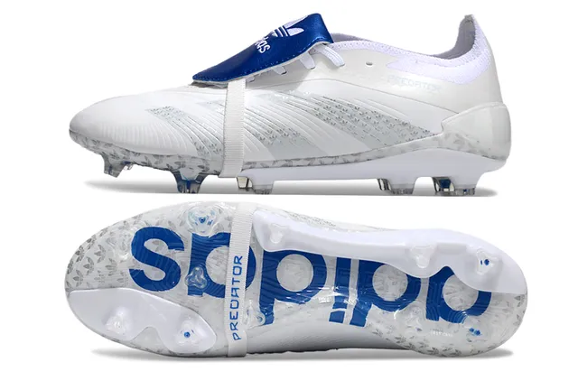 Adidas Predator White Blue Laceless Strap Closure Transparent Heel Cage Firm-Ground Soccer Shoes 4