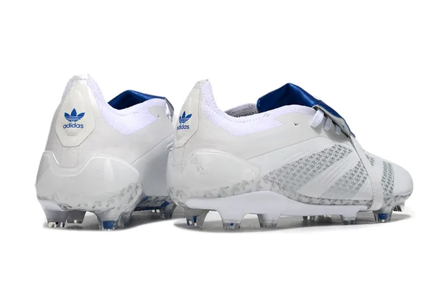 Adidas Predator White Blue Laceless Strap Closure Transparent Heel Cage Firm-Ground Soccer Shoes 5