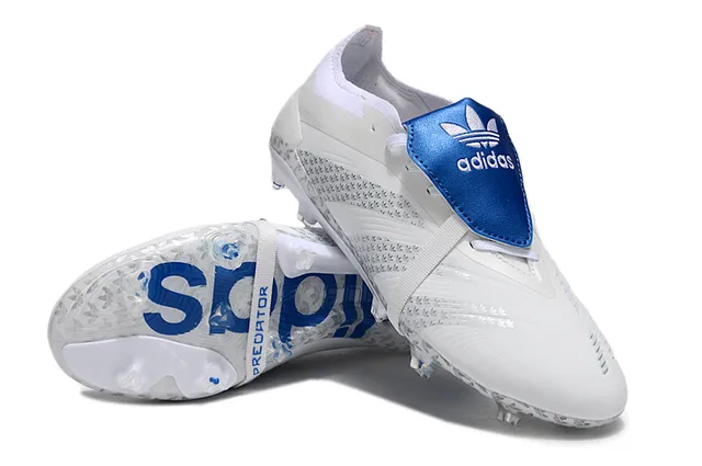 Adidas Predator White Blue Laceless Strap Closure Transparent Heel Cage Firm-Ground Soccer Shoes 6