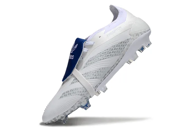 Adidas Predator White Blue Laceless Strap Closure Transparent Heel Cage Firm-Ground Soccer Shoes 7