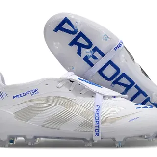 Adidas Predator White Blue Synthetic Upper Branding Accents Firm-Ground Soccer Shoes