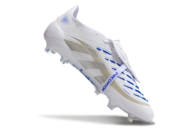 Adidas Predator White Blue Synthetic Upper Branding Accents Firm-Ground Soccer Shoes 2