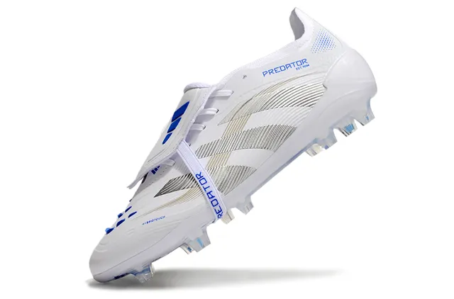 Adidas Predator White Blue Synthetic Upper Branding Accents Firm-Ground Soccer Shoes 3
