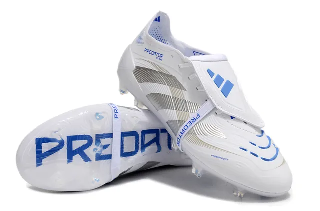 Adidas Predator White Blue Synthetic Upper Branding Accents Firm-Ground Soccer Shoes 4