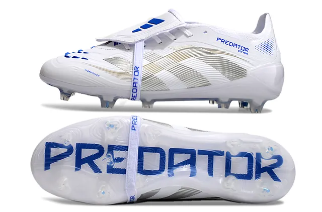Adidas Predator White Blue Synthetic Upper Branding Accents Firm-Ground Soccer Shoes 5