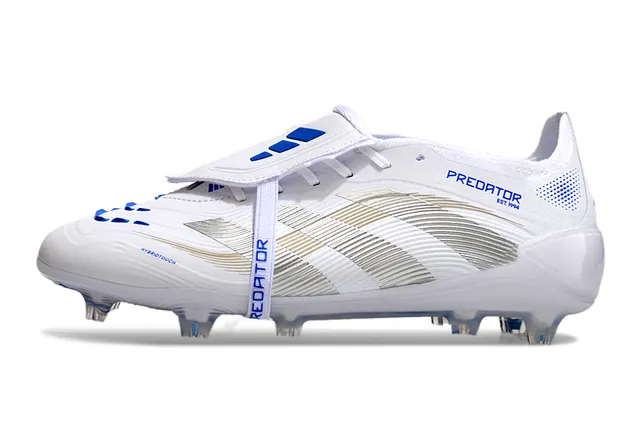Adidas Predator White Blue Synthetic Upper Branding Accents Firm-Ground Soccer Shoes 6