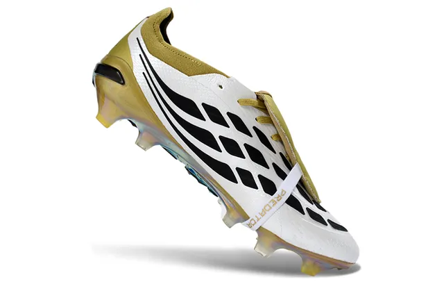 Adidas Predator White Gold Laceless Strap Closure Iridescent Holographic Heel Counter Firm-Ground Soccer Shoes 2