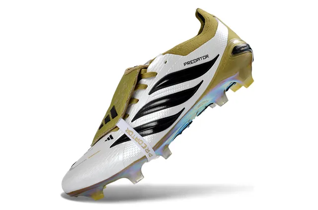 Adidas Predator White Gold Laceless Strap Closure Iridescent Holographic Heel Counter Firm-Ground Soccer Shoes 3