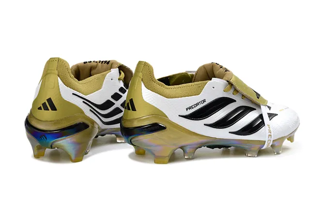 Adidas Predator White Gold Laceless Strap Closure Iridescent Holographic Heel Counter Firm-Ground Soccer Shoes 5