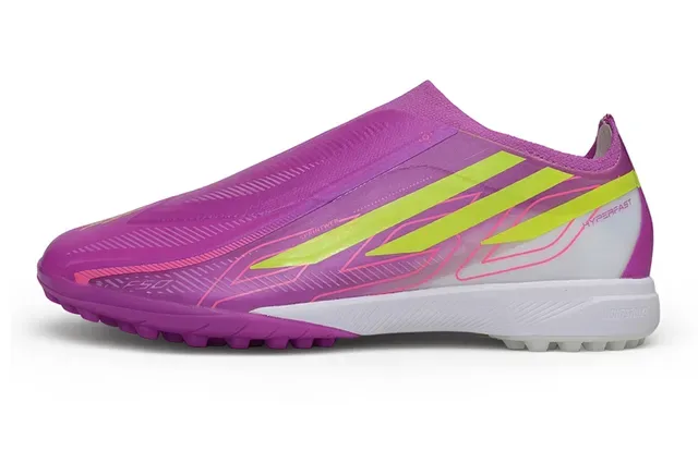 Chaussures de football Adidas Turf violet jaune avec upper sock-fit et overlay de trois rayures 7