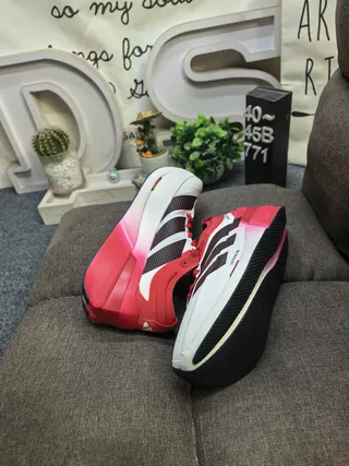 Adidas Red White Lightweight Racing Silhouette Gradient Midsole Running Shoes 6