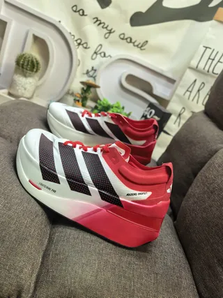 Adidas Red White Lightweight Racing Silhouette Gradient Midsole Running Shoes 7