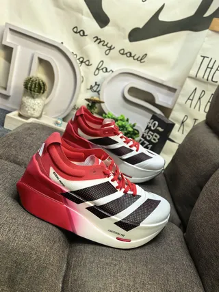Adidas Red White Lightweight Racing Silhouette Gradient Midsole Running Shoes 9