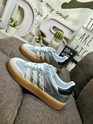 Adidas Samba Metallic Silver Black Gum Lifestyle Sneakers 7