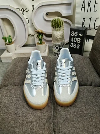 Adidas Samba Metallic Silver Black Gum Lifestyle Sneakers 10