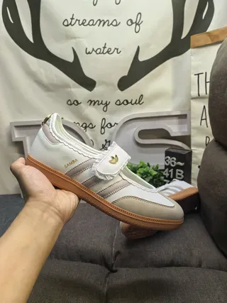 Adidas Samba Off-White Beige Scalloped Strap Lifestyle Sneakers 5