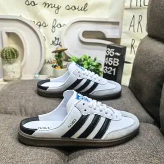 Adidas Samba White and Black Backless Loafers