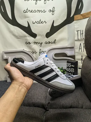 Adidas Samba White and Black Backless Loafers 5