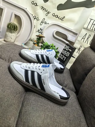 Adidas Samba White and Black Backless Loafers 7