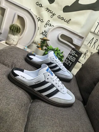 Adidas Samba White and Black Backless Loafers 9
