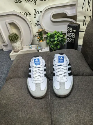 Adidas Samba White and Black Backless Loafers 10