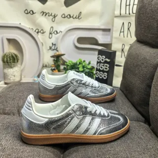 Adidas Silver White Metallic Textured Upper Three-Stripe Overlay Lifestyle Sneakers