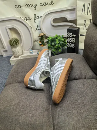 Adidas Silver White Metallic Textured Upper Three-Stripe Overlay Lifestyle Sneakers 6