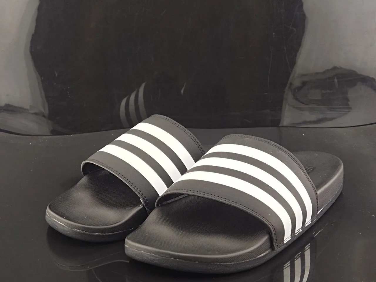 Adidas Slide Black and White Three-Stripe Slippers 2