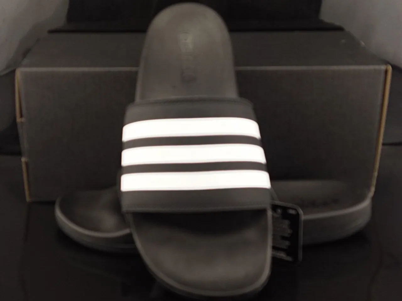 Adidas Slide Black and White Three-Stripe Slippers 3